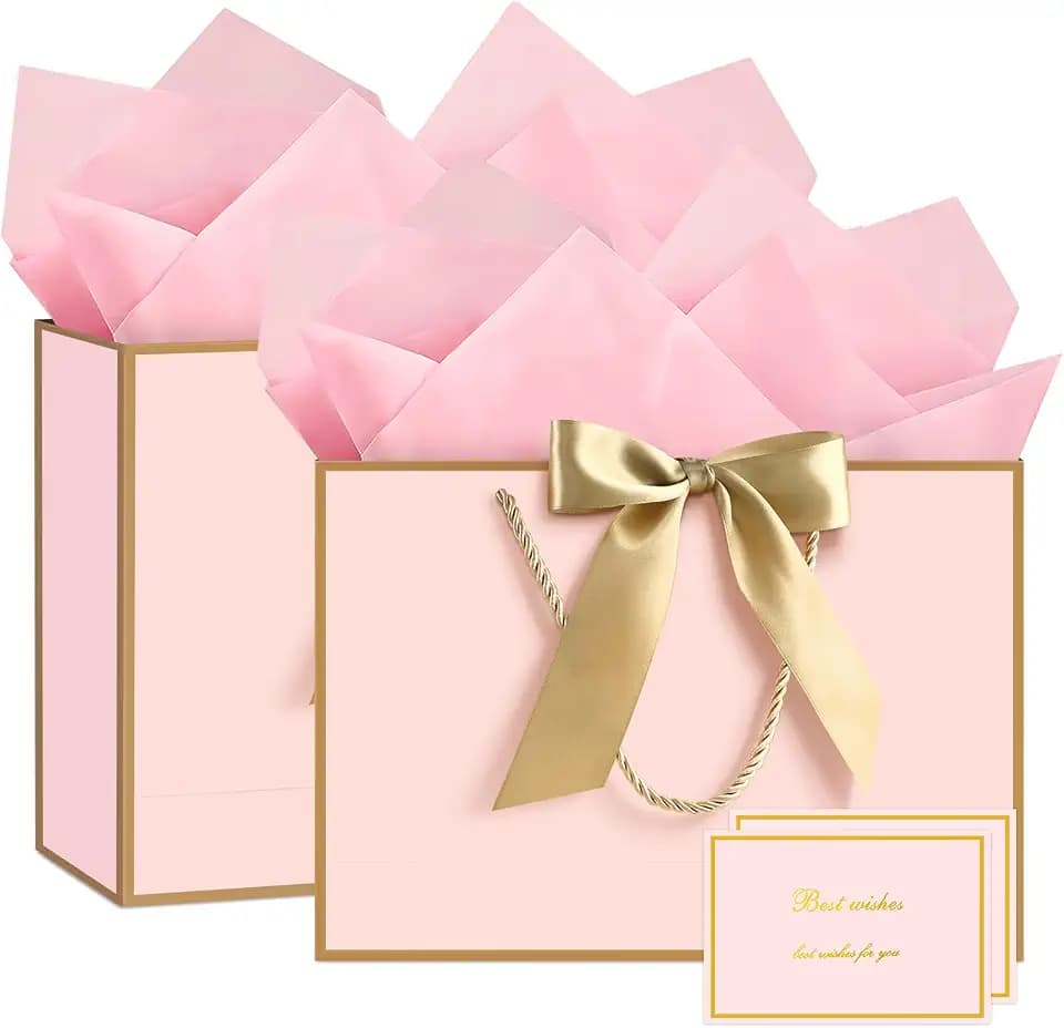 JMANNI Pink Gift Bags with Handles, 11” Small Gift Bags with Tissue Paper