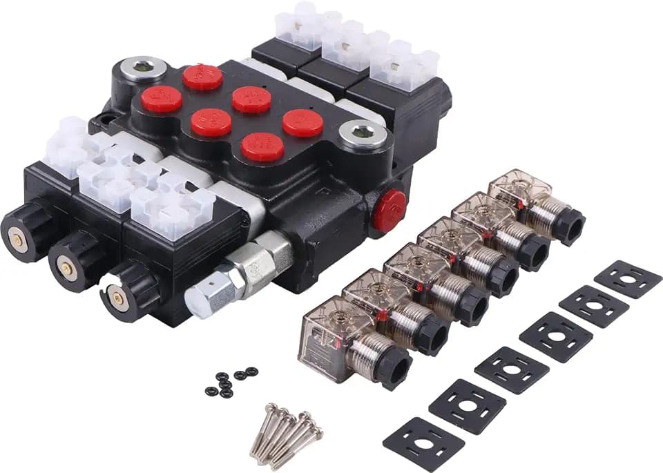 Solarhome 3 Spool Solenoid 12V DC Hydraulic Control Valve Open Center Double Acting 13 GPM 3600 PSI SAE Ports Compatible With Tractors Loaders Log Splitters