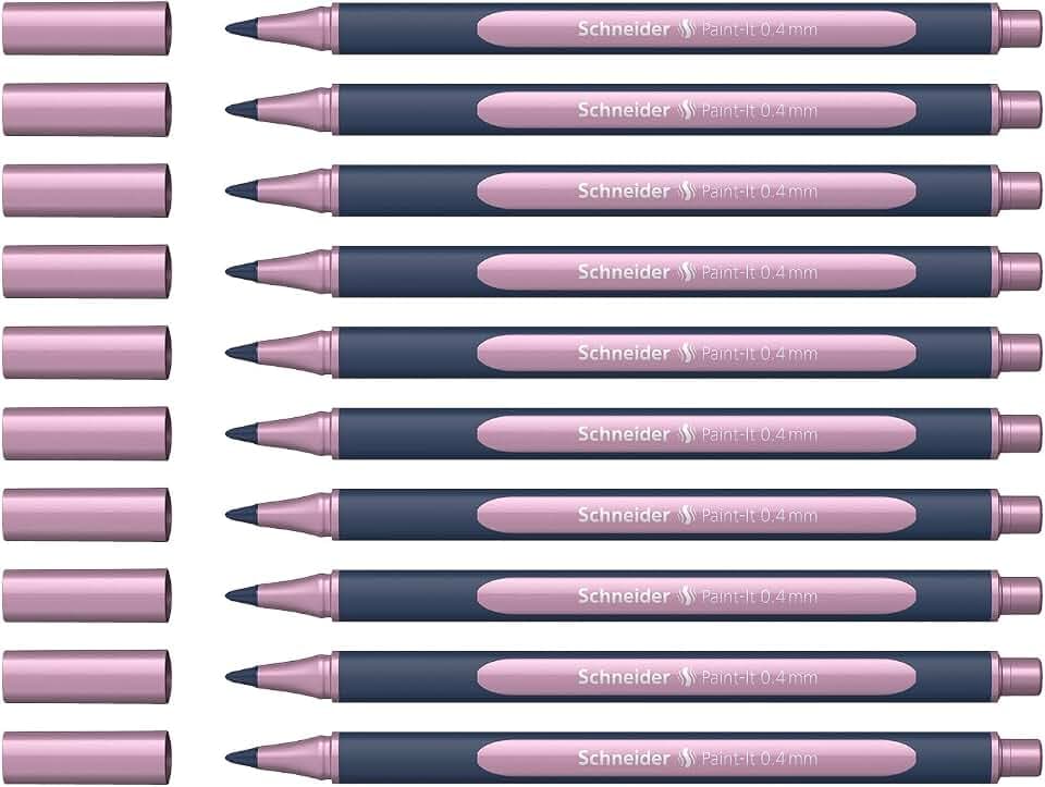 Schneider ML05001121 Metallic Rollerball Stifte (Strichstärke 0,4 mm, hochmetallische Tinte, schnelltrocknend, Gehäuse aus 88% biobasiertem Kunststoff) 10 Stück in der Farbe rose metallic