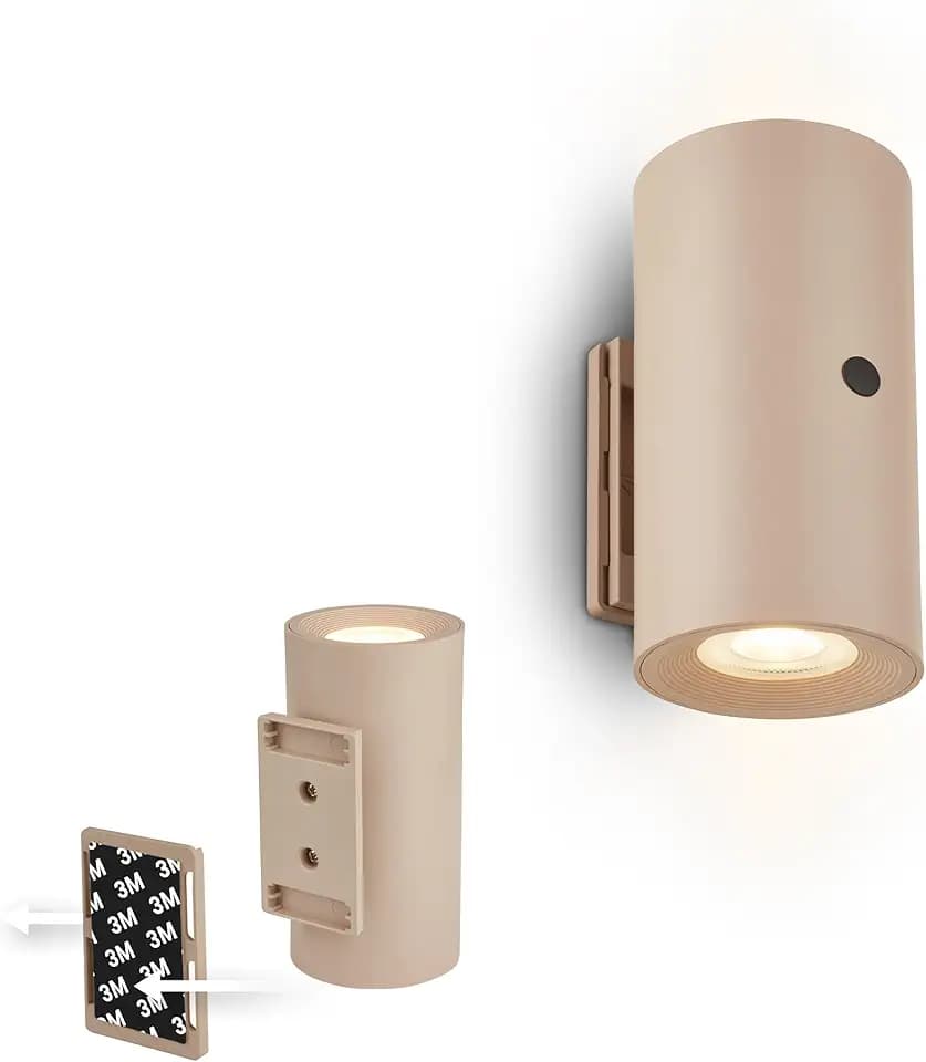 BRILONER Sticklights - LED Wandleuchte ohne Stromanschluss und ohne Bohren mit Akku, Touch, dimmbar, warmweißes Licht, Wandlampe zum Kleben, Leselampe, Wohnzimmerlampe, Flurlampe, 6,1x12 cm, Beige