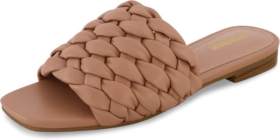 CUSHIONAIRE Women's Aramis woven slide sandal +Memory Foam, Wide Widths Available