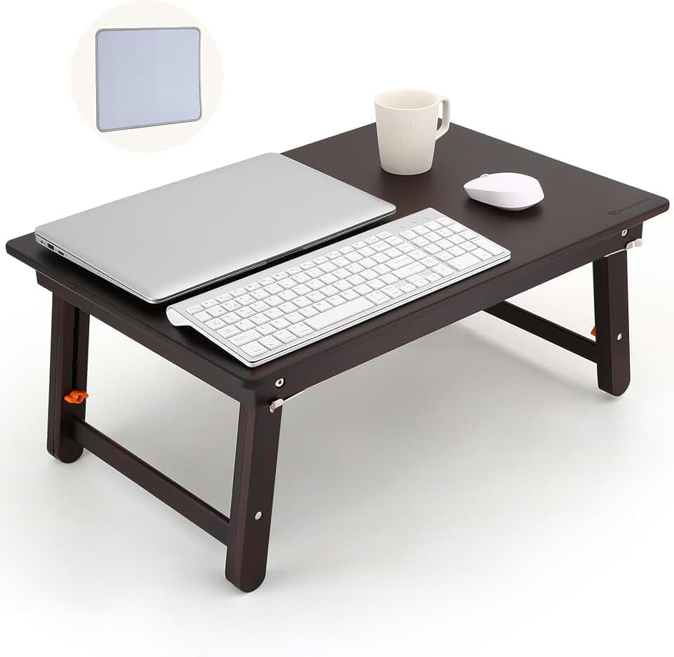 Nnewvante Foldable Laptop Desk, 25.6 Inch Bed Tray Table, Black Walnut