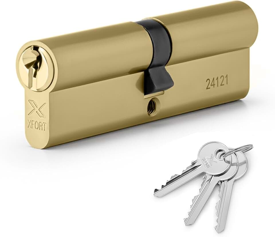 XFORT Messing 40/50 Euro-Zylinderschloss (90mm), Euro-Türschloss mit 3 Schlüsseln, Anti-Bump, Anti-Drill und Anti-Pick Türschloss mit Schlüssel