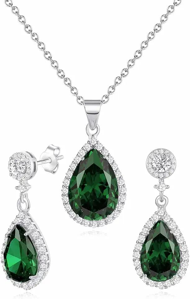 Jewelry Sets For Women 925 Sterling Silver Post Teardrop Dangle Stud Earrings Necklace Set Crystal Rhinestone Wedding Prom Costume Jewelry for Women