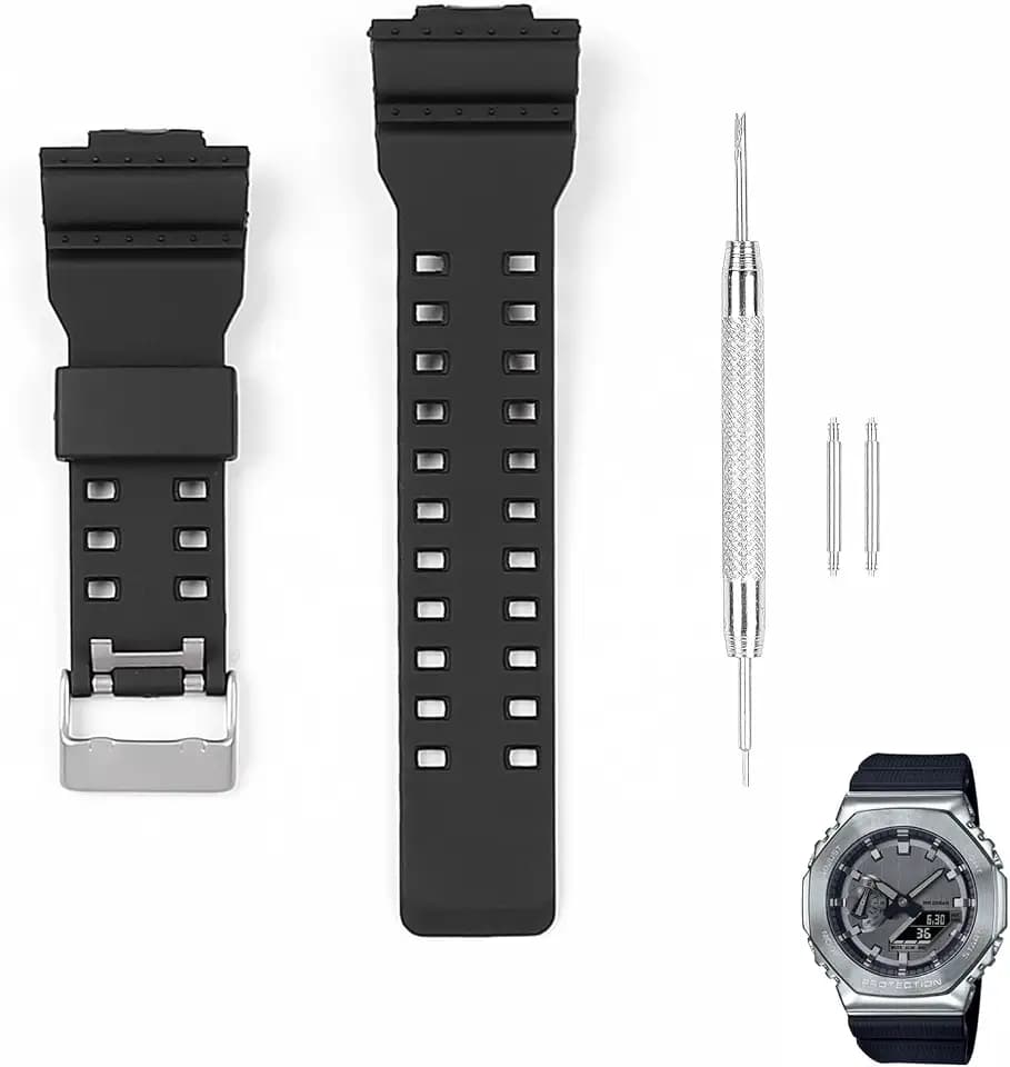 Watch Band Compatible with Gshock,Natural Resin Strap Loop Watch Band Replacement Compatible with Gshock for Men,Balck