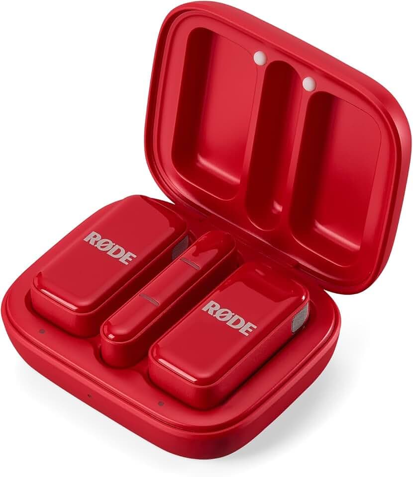 RØDE Wireless Micro - Kompakter kabelloser Mikrofon, Zwei Mikrofone mit Ladecase für Smartphone-Inhaltserstellung - USB-C, Rot