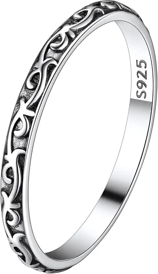 Suplight S925 Sterling Silver Celtic Knot/Evil Eye/Infinity Symbol Band Ring, 2/3/5/8mm Vintage Finger Thumb Ring for Women Size 4-13 (with Gift Box)