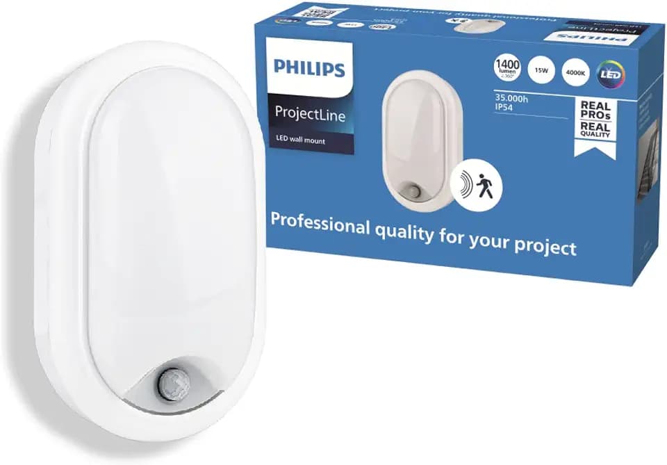 Philips ProjectLine Wandleuchte, oval, 1400lm, 4000K, mit Sensor, weiß