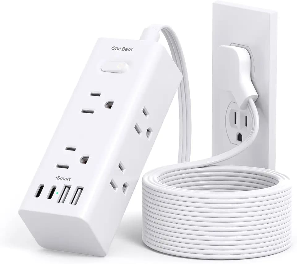 One Beat 10Ft Extension Cord with Multiple Outlets,Flat Plug Power Strip