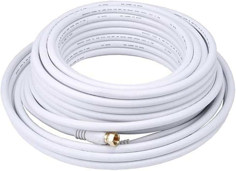 Monoprice 104061 RG6 Quad Shield CL2 Coaxial Cable with F Type Connector White, 50ft