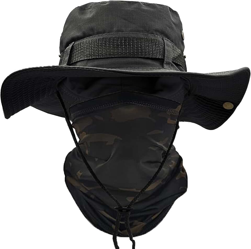 ehsbuy Sonnenhut Herren UPF 50+ Safari Hut Sommerhut Breiter Krempe Camo Wanderhut Armee Boonie Hut mit Kühlender Multifunktionstuch Schlauchschal Outdoor Fischerhut