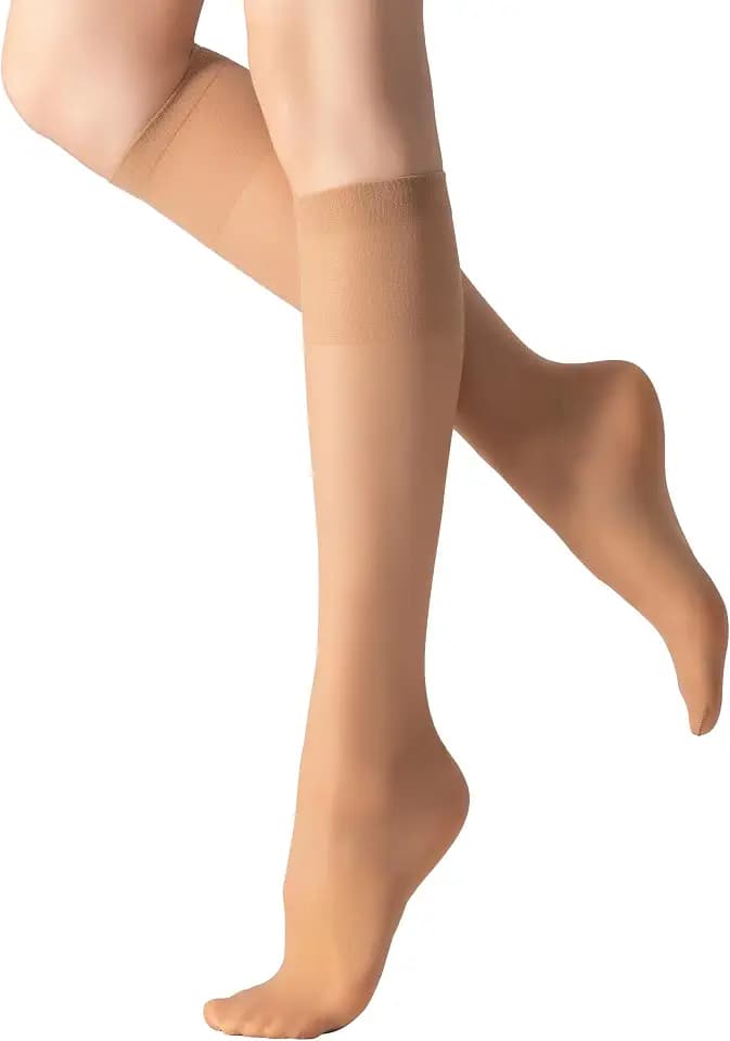 6-Pair Sheer Knee High Stockings for Women with Transparent Toe, 20D Comfort Fit Nylons for Work and Daily Wear