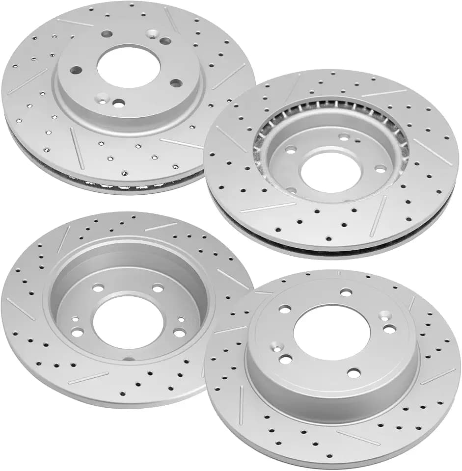 Front and Rear Disc Brakes and Rotors, Drilled Slotted Brake Rotors Kit, Fit for Hyundai Elantra Coupe GT Kona Veloste Venue, Kia Forte Koup Forte5 Seltos Soul