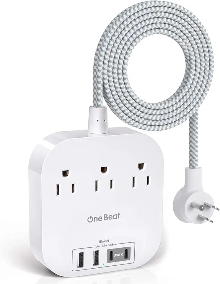One Beat Power Strip with USB C, 3 Outlets 4 USB Ports (22.5W/4.5A), 6ft