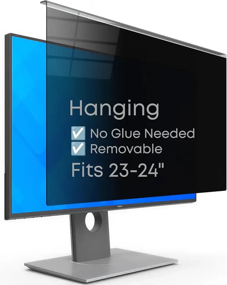 Hanging Privacy Screen Protector for Monitor (Fits 23-24 Inch Frameless), 30°+ Full Privacy & 95% Light Blocking, Instant Setup, 87% Blue Light & 97% UV Block, Office Data Security & Eye Protection