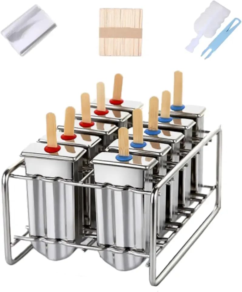 Stainless Steel Square Popsicle Molds with Rack, Ice Pop Maker Set