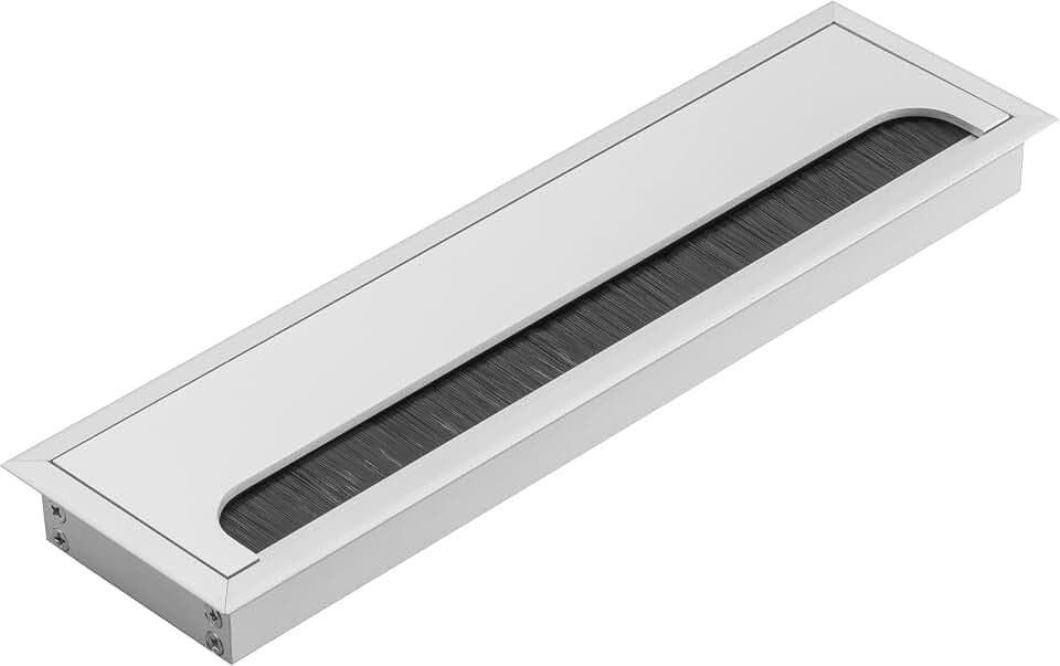 GTV - Kabeltülle Merida - Kabeldurchführung mit Öffnungsdeckel - Kabeldurchlass Rechteckig Kabelorganisation für Möbel Kabeldurchlass/für die Installation in der Arbeitsplatte / 80x280mm / Silber