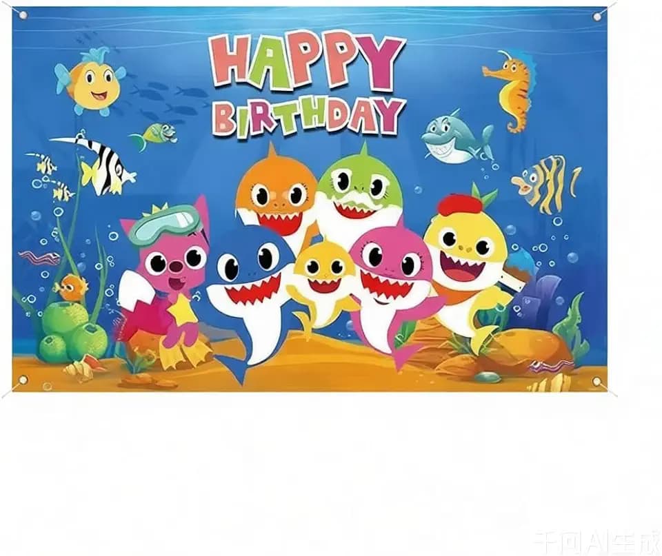Shark Birthday Backdrop - 6x4 Feet Large Cartoon Ocean Photo Background for Baby Shower Decoration, Kids Photography Backdrop, Sea Themed Party Supplies for Boy Girl (Blue)