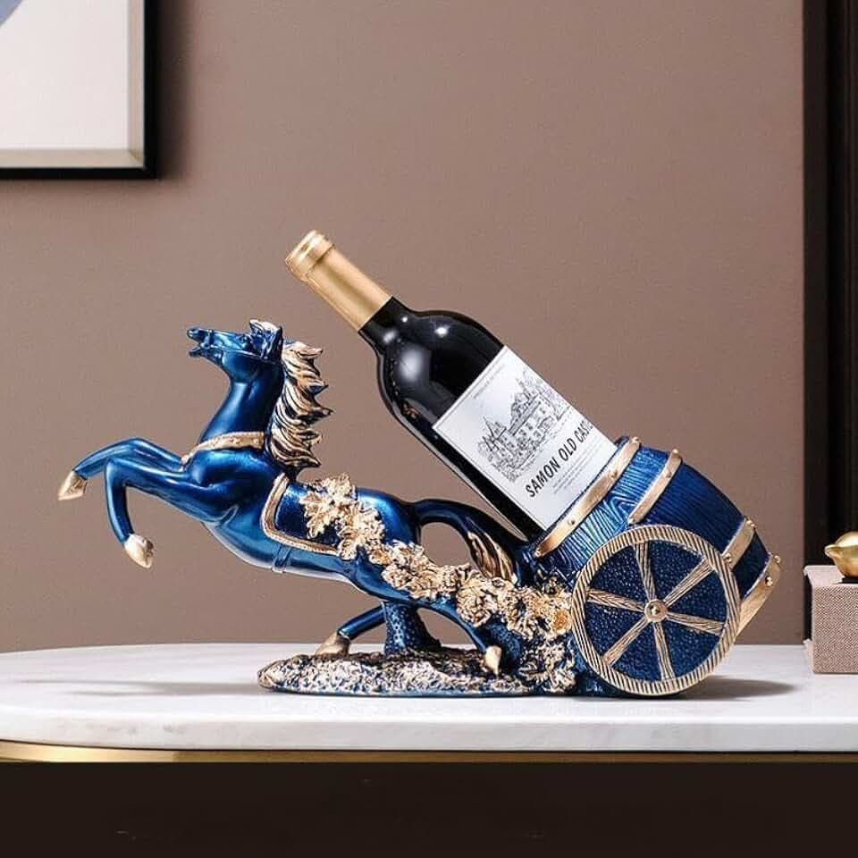 Horse Sculpture Resin Wine Bottle Holder - Tabletop Kitchen Decor, Decorative Storage Organizer for Home Bar Cellar, Unique Gift for Men Women Housewarming, Holds 1 Standard Bottle (C)