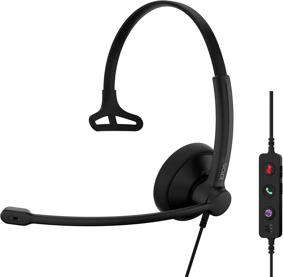 EPOS Impact 100 MS Mono USB-C+A Headset with Microphone, Microsoft Teams Certified, Noise-Cancelling, Lightweight, Soft Silicone Side Support, USB Adapter, Call Control, UC Professional Use