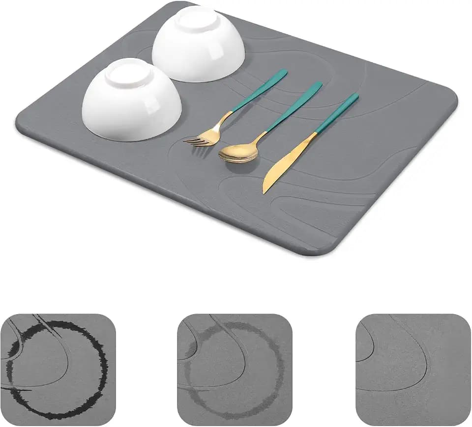 Snuggery Stone Drying Mat for Kitchen Counter 18"x14" (Dark Grey)