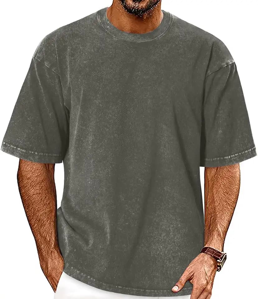Oversized Tshirts for Men Short Sleeve Vintage Washed Basic Loose Tees
