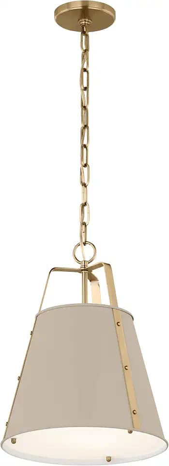 Kichler Etcher 13" 1-Light Updated Traditional Pendant with Satin Etched White Glass Diffuser in Greige and Champagne Bronze, (17" H x 13" D), 52710GRG