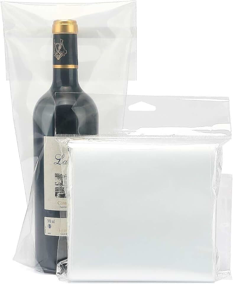 Wine Bottle Doggy Bag – 100 Pack: Carryout Adhesive Seal Tamper Proof Travel Bags for Restaurants, Bars, and Dinner Parties (Clear), clear, 7.7 x 6.7 x 2.4 inches