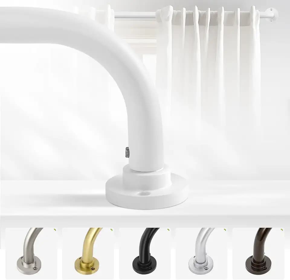 TANGWIN Weiße Gardinenstangen zum Umwickeln, 71,1 bis 121,9 cm: Verdunkelung, strapazierfähig, verstellbare Fenster-Gardinenstange für Schlafzimmer, industrielle Verdunkelung, gebogen, französisches