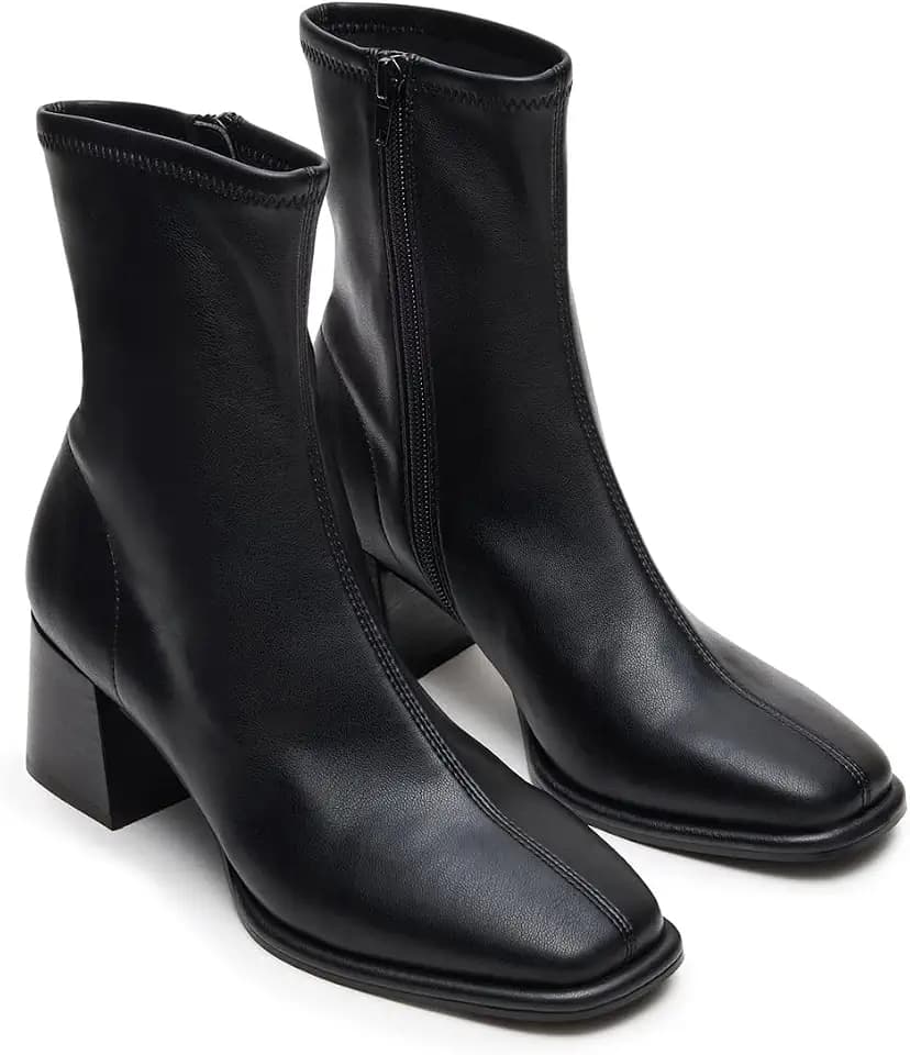 Coutgo Womens Ankle Boots Square Toe Chunky Heel Zipper Dress Booties