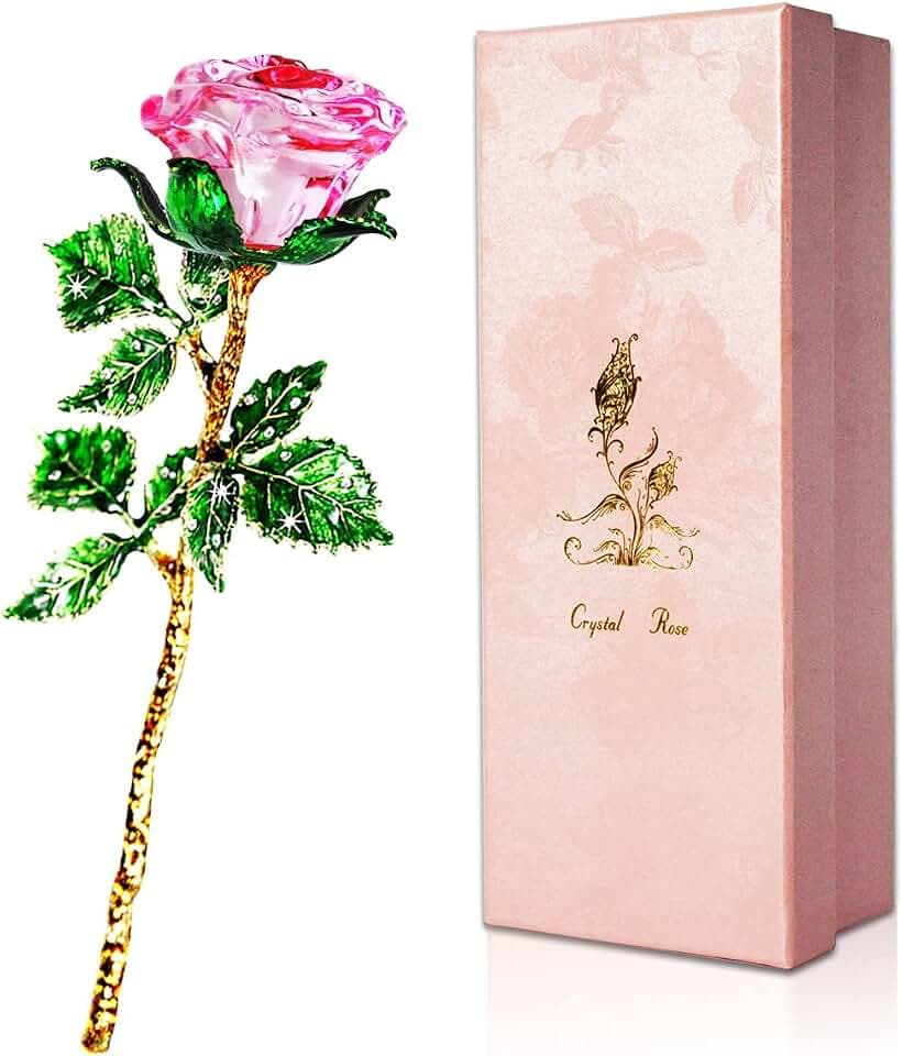 Rosa Rose Geschenk für Sie, K9 Kristallrose mit Wunschkarte, 3D Glasrose Ewige Blume, Kristall Rose Figur für Frauen zum Geburtstag, Muttertag, Hochzeit, Jahrestag, Valentinstag, Weihnachten.