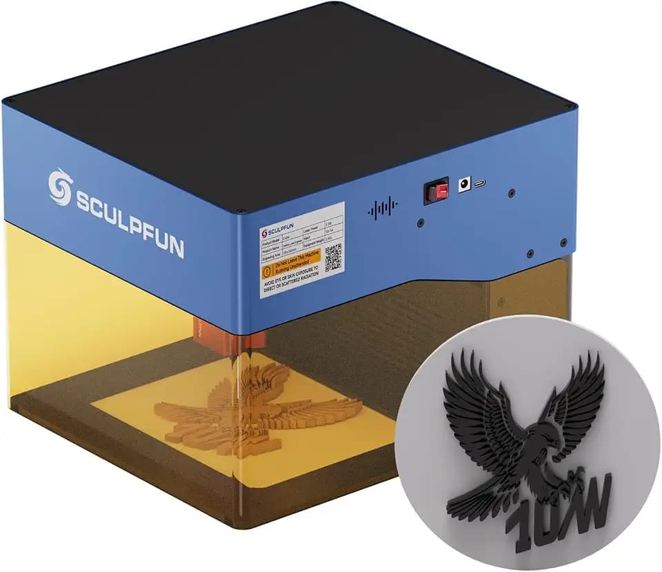 SCULPFUN iCube Pro Max 10W Laser Graviermaschine Upgrade, APP Gravur, mini laser graviermaschine mit Rauchfilter, Gravurgeschwindigkeit 10000 mm/min, Temperatur alarm, 120x120 mm Gravurbereich