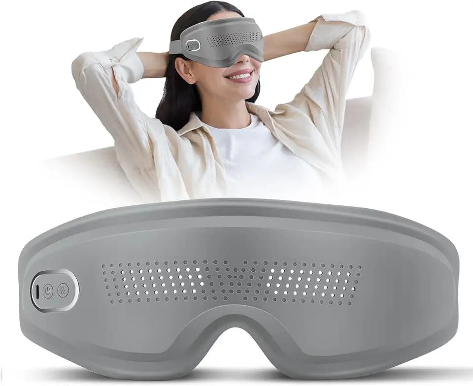 DREAMSOME Eye Massager with Heat and Vibration, Eye Mask with Acupressure and Vision Window, Rechargeable Eye Care Device with Bluetooth Music for Relaxation