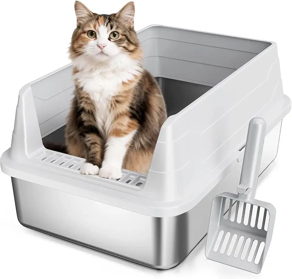 Katzentoilette aus Edelstahl, geruchsfrei, leicht zu reinigen, Metall
