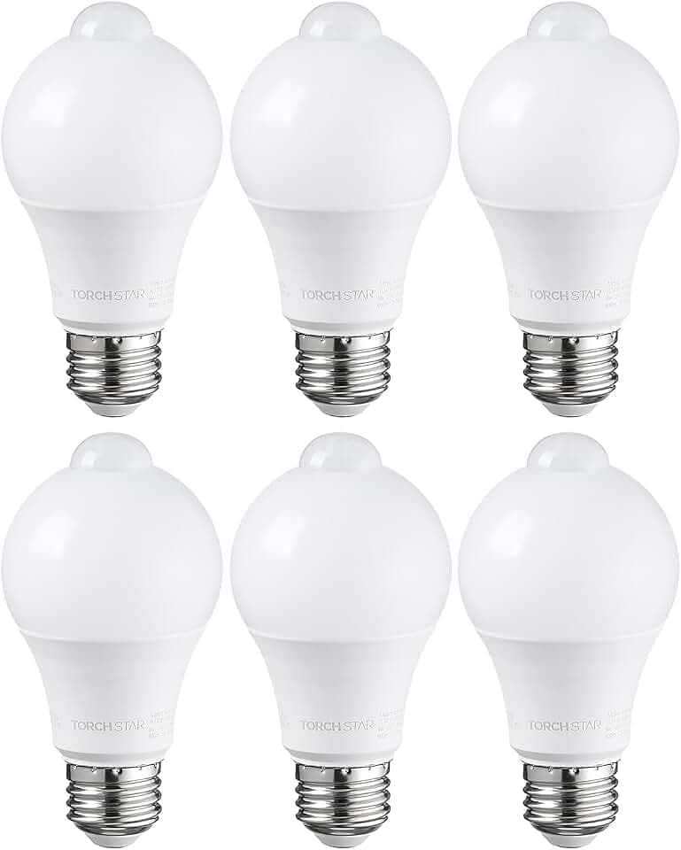 TORCHSTAR 6-Pack A19 Motion Sensor LED Light Bulb, 900LM, E26 6000K