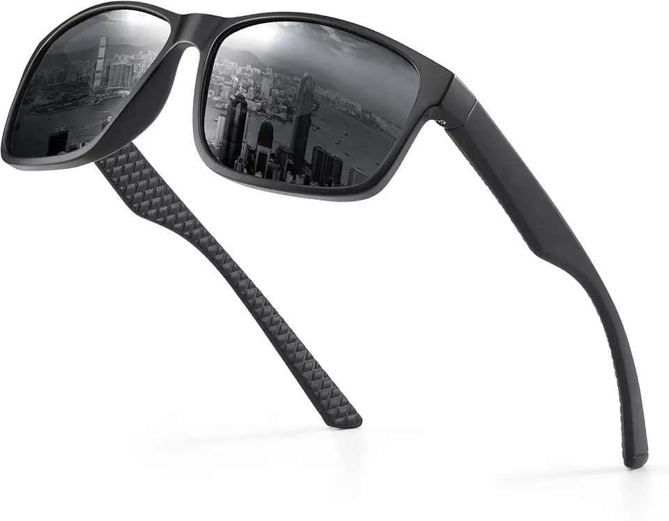 Sonnenbrille Herren Polarisiert Damen UV400 Schutz Sport Sunglasses Men Women Unisex Ultraleichte Rechteckig Rahmen Schwarz Retro Polarisierte Sonnenbrillen für Angeln, Fishing, Fahren, Ski