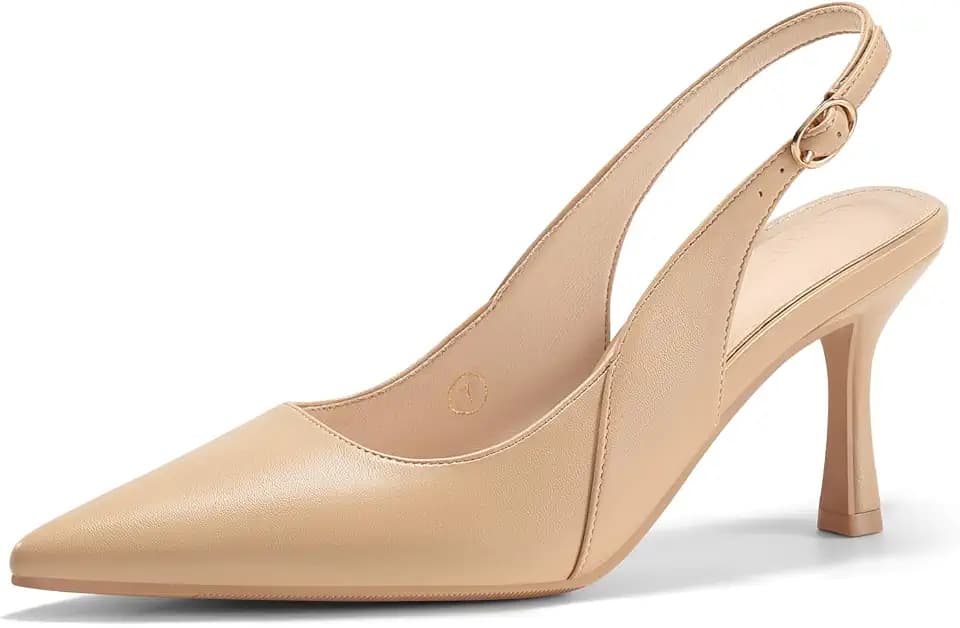 Coutgo Women's Slingback Kitten Heels Closed Pointed Toe Pumps Work Wedding Dress Shoes