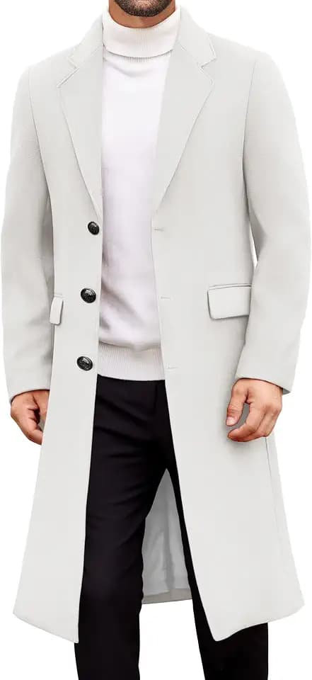 COOFANDY Men Trench Coat Long Casual Single Brested Overcoat Notched Collar