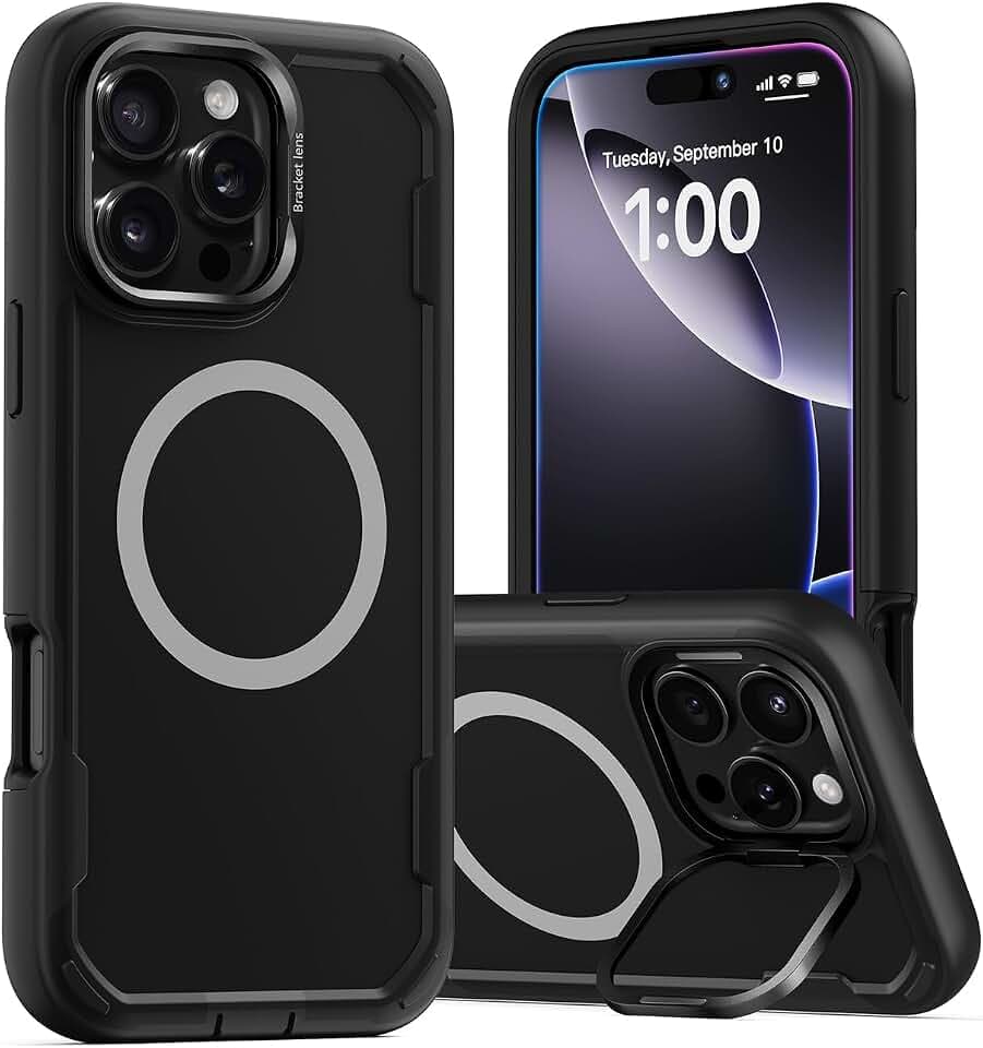 MobNano Magnetisch Hülle für iPhone 16 Pro Max Hülle, [Kompatibel mit MagSafe] Militärschutz Stoßfest Schutzhülle mit Robust Ständer, Heavy Duty Bumper iPhone 16 Pro Max Case - Schwarz