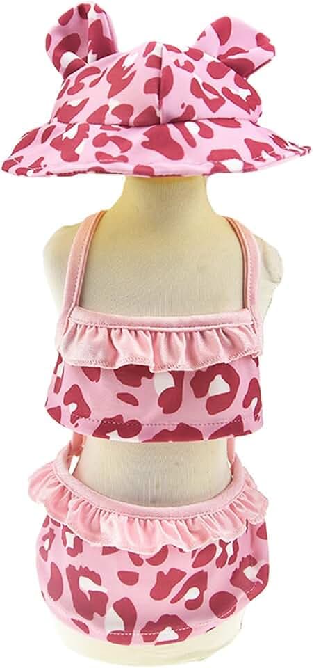 Leopard Dog Bikini Beach Dress Swimsuit with Pet Swimming Hat,S
