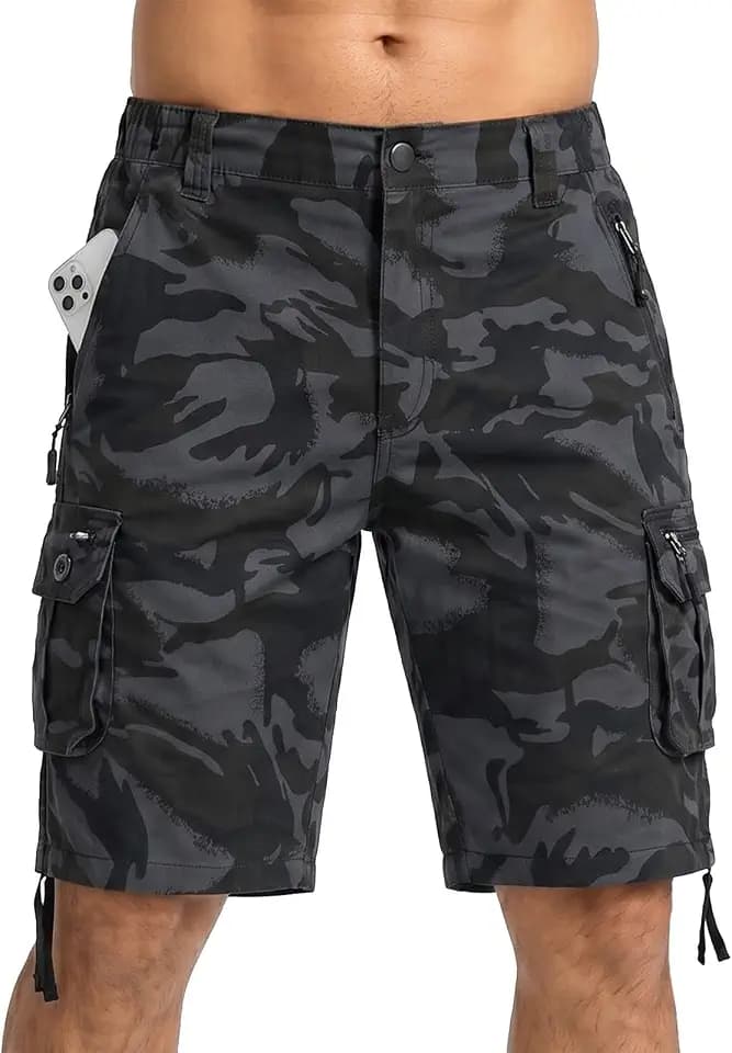 Men's Camouflage Cargo Shorts Relaxed Fit Knee Length Camo Casual Outdoor Shorts
