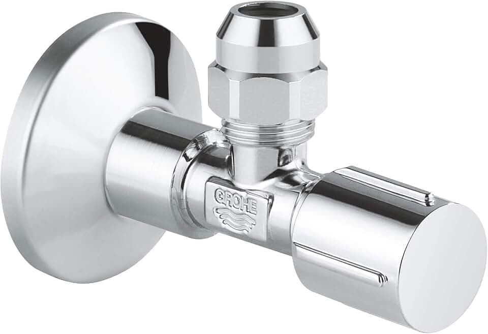 GROHE Eckventil (Wandschluss 1/2", Abgang 3/8", mit Längenausgleich, mit 10mm Quetschverschraubung, ergonomischer Metallgriff, mit Fettkammer und O-Ring Abdichtung), 22045000