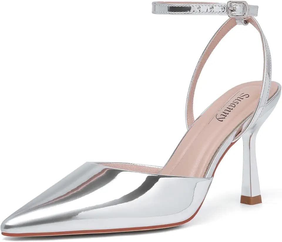 Susanny Women's Heels Closed Pointed Toe Strappy Stiletto Pump Dressy Shoes