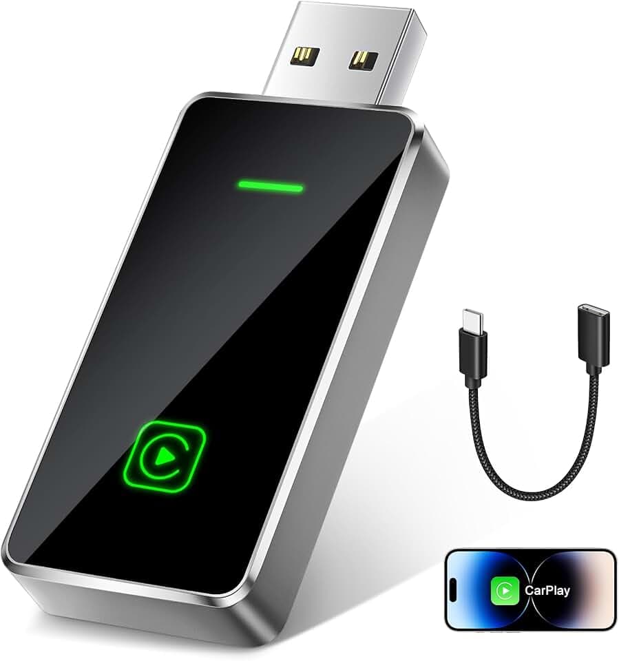 CarPlay Wireless Adapter, konvertiert das werkseitige Kabel in einen kabellosen CarPlay-Dongle Plug & Play für iOS 10+ und Auto ab 2019+, intelligente Sprachsteuerung, Schwarz