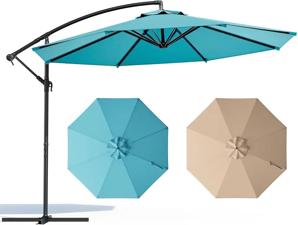 10FT Patio Umbrella, Cantilever Outdoor Umbrella with 360° Rotation & Tilt Adjustment, Offset Patio Umbrella with UV-Resistant Waterproof Canopy for Backyard, Pool, Garden. Blue