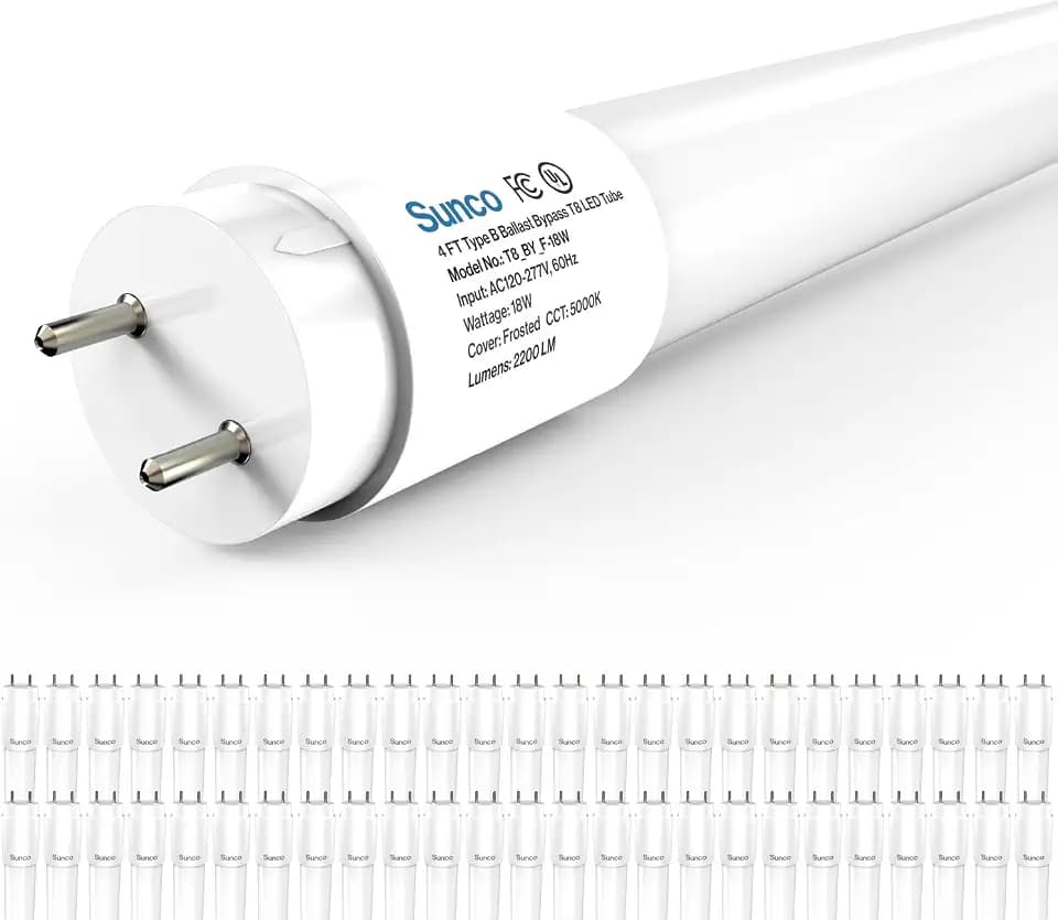 Sunco 50 Pack T8 LED Bulbs 4 Foot, Tube Light Bulbs Ballast Bypass, 48 Inch Fluorescent Replacement, 2200 LM, 18W, 5000K Daylight, Single Ended Power, Type B, Frosted Lens UL