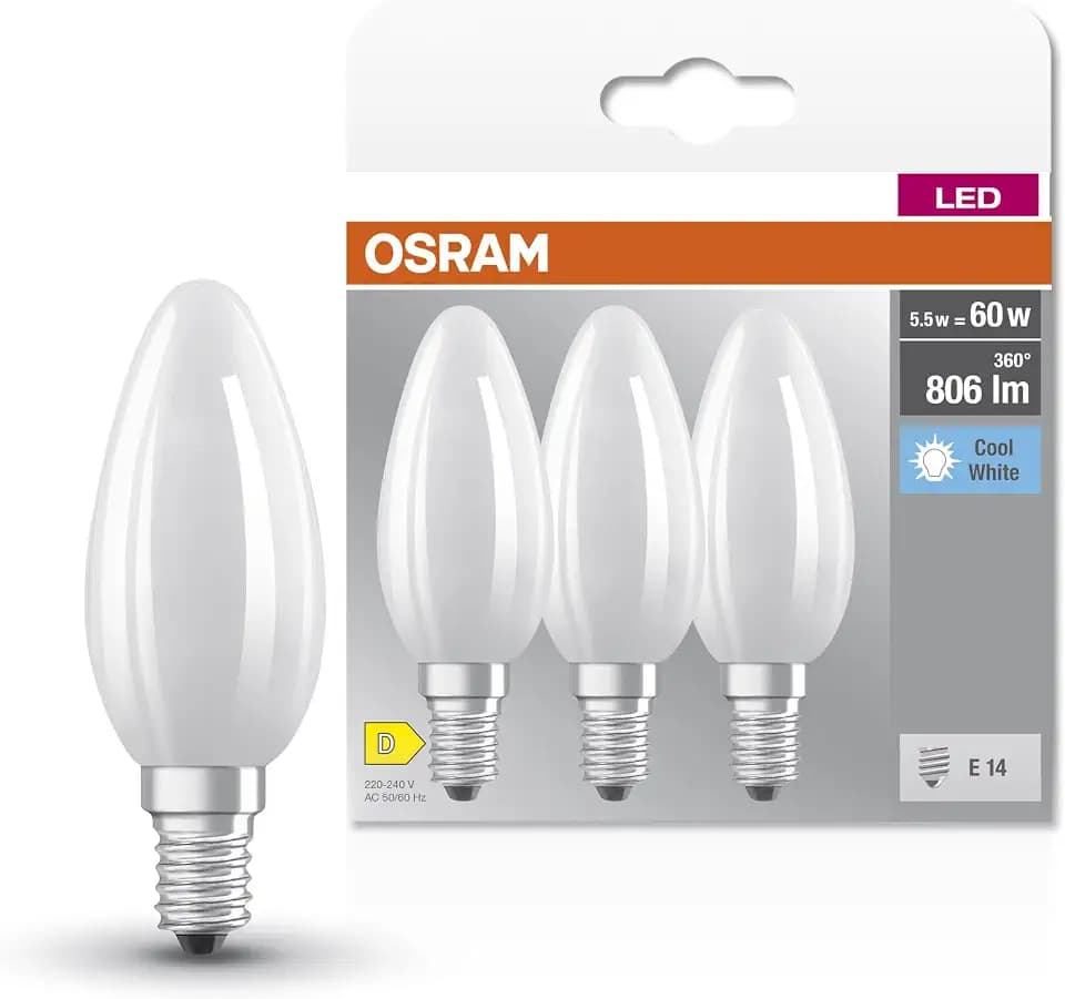 Osram Star Filament-Lampe für E14-Sockel, mattes Glas,Kaltweiß (4000K), 806 Lumen, Ersatz für herkömmliche 60W-Leuchtmittel, nicht dimmbar, 3-er Pack