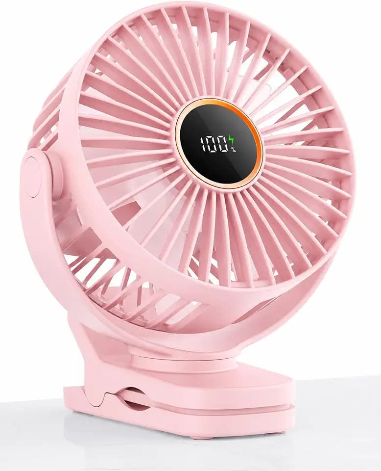 TUNISE USB Ventilator mit Clip, Mini Ventilator 3 Stufen 4,5 m/s, 2000mAh Akku 9,5Std Laufzeit, Tischventilator für Büro Kinderwagen Bett Camping,Rosa