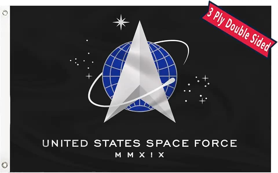 US Space Force Military Flag 3x5 Double Sided United States Space Force Flag 100% Polyester Fiber Bright Color with Durable Canvas Header and 2 Non Fading Brass Grommets