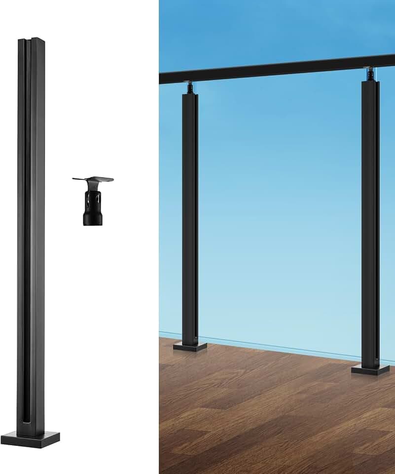 VEVOR Glasklemme, 850 mm hohe Glasgeländerhalterung für 10–12 mm dickes Sicherheitsglas, Edelstahl 304, Glasregalhalterung für Balkon, Garten, Terrasse, Treppe, Schwarz